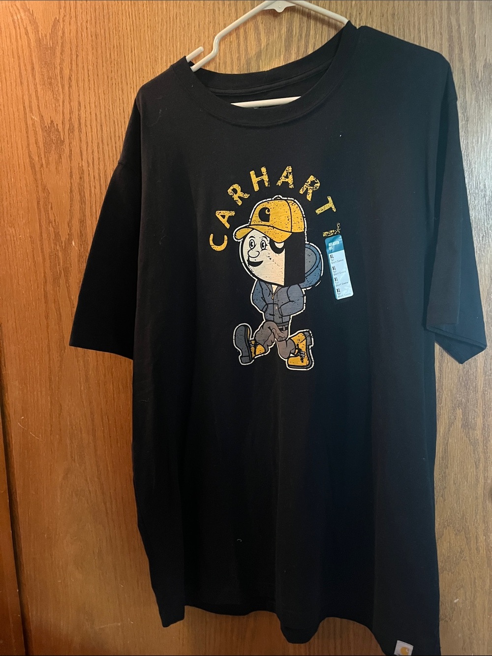 NWT CARHARTT Men’s Black Graphic Logo Pocket T-Shirt with Yellow Accent
